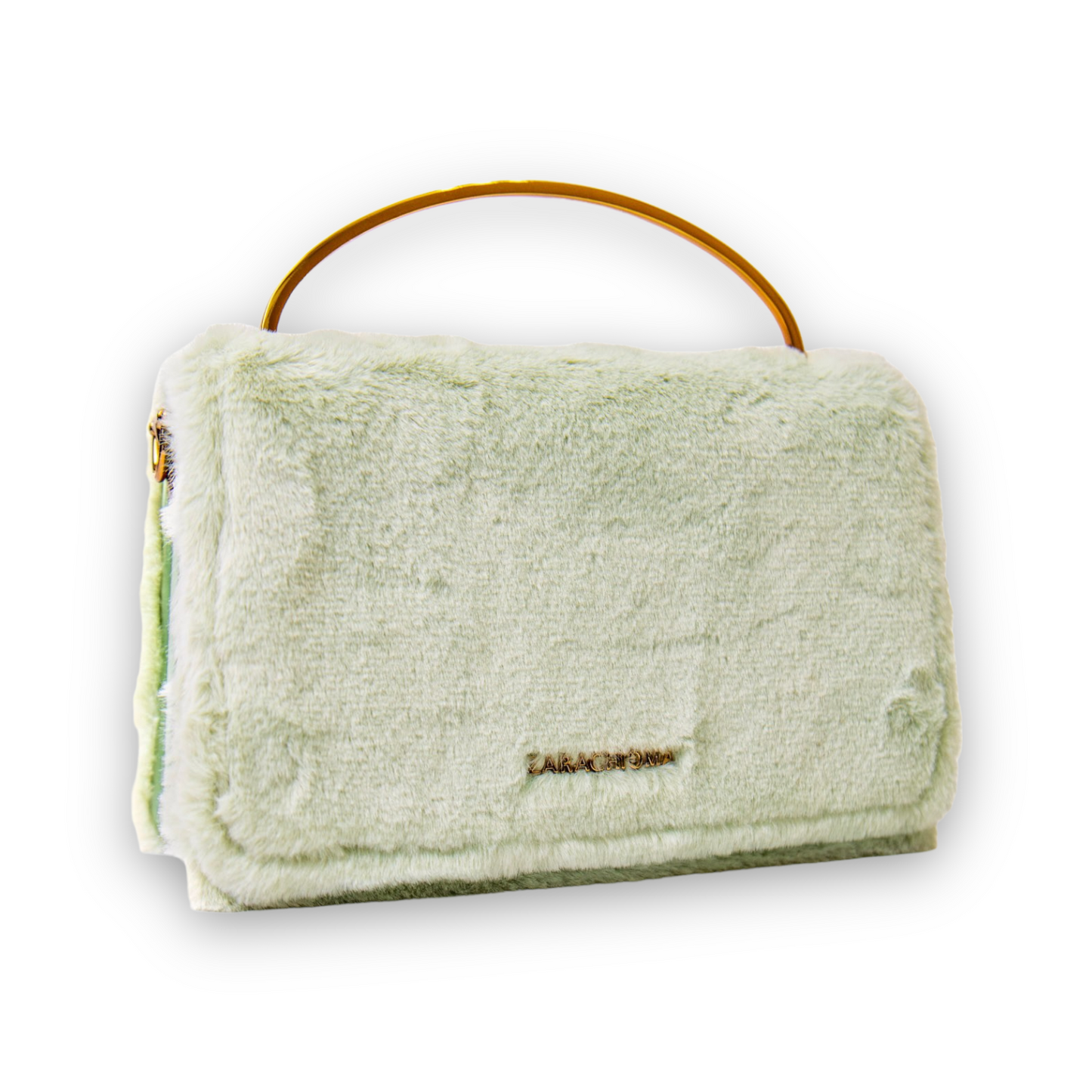 Winnie Mini Front Flap Top Handle bag in Seafoam green mint rabbit fur