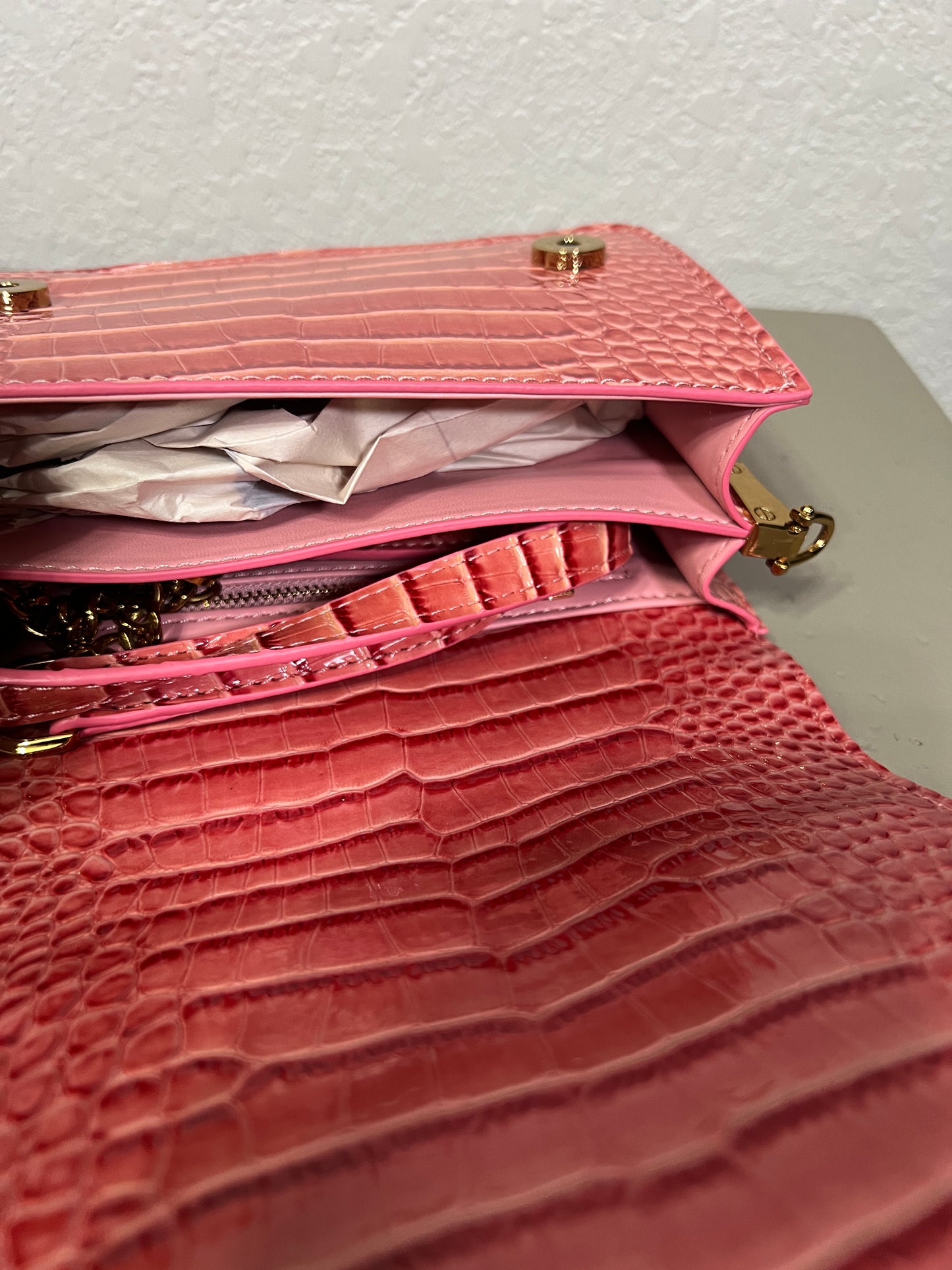 SAMPLE SALE Winnie Mini Front Flap Top Handle bag in Pink Croc