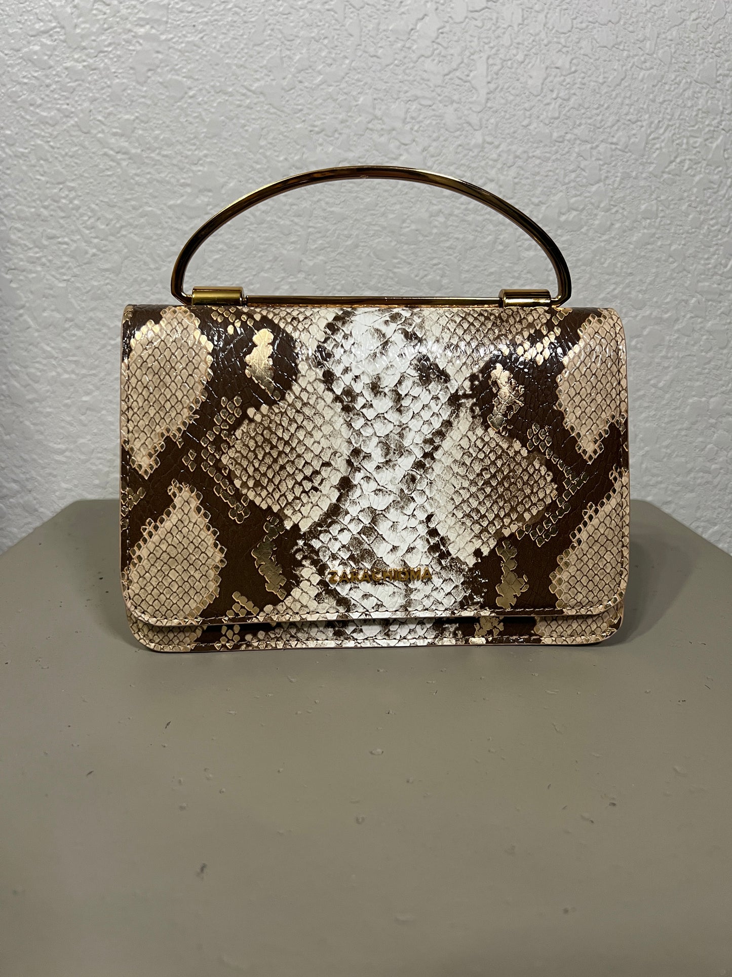 SAMPLE SALE Winnie Mini Front Flap Top Handle bag in Snakeskin with light glazing