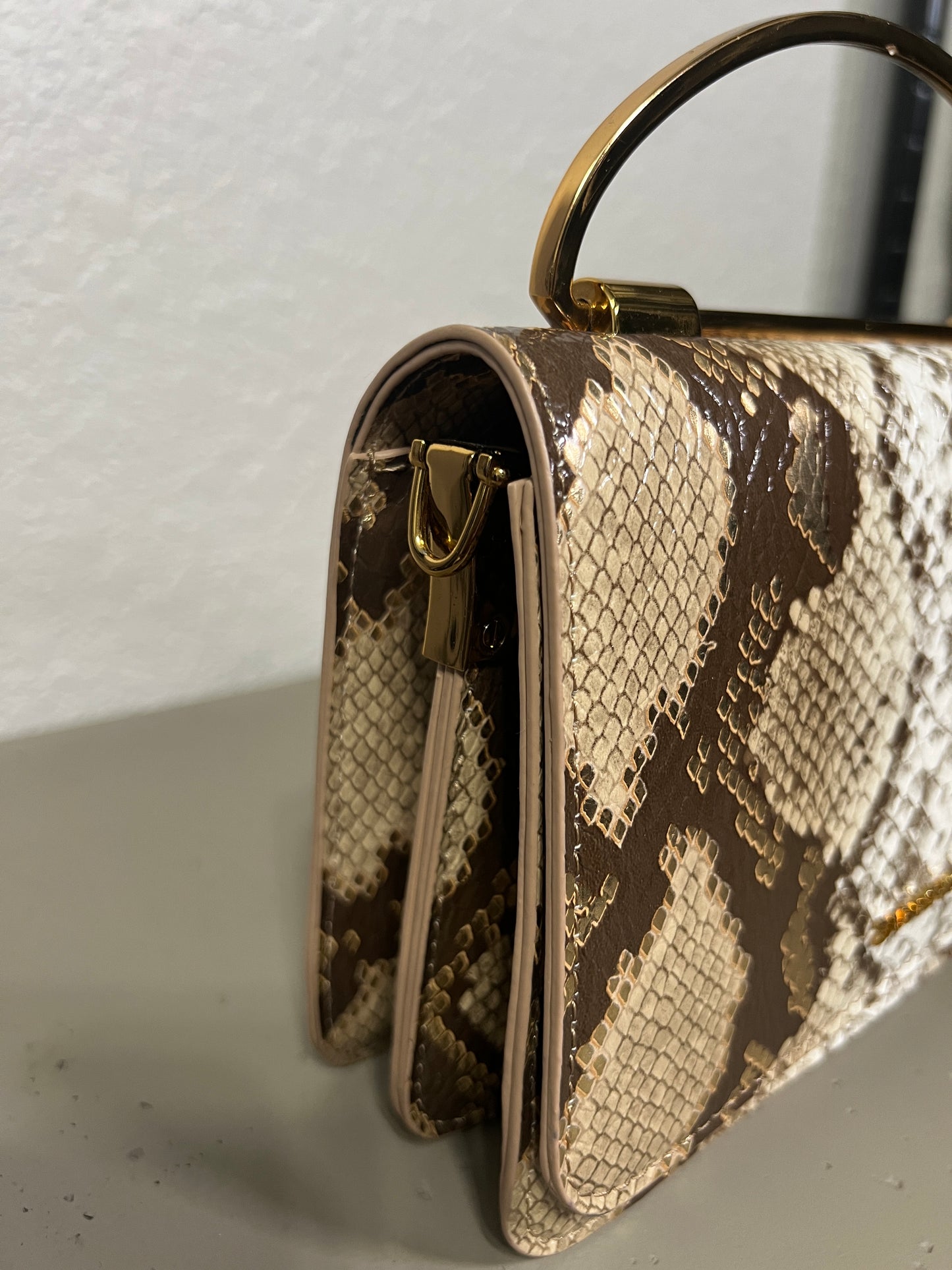 SAMPLE SALE Winnie Mini Front Flap Top Handle bag in Snakeskin with light glazing