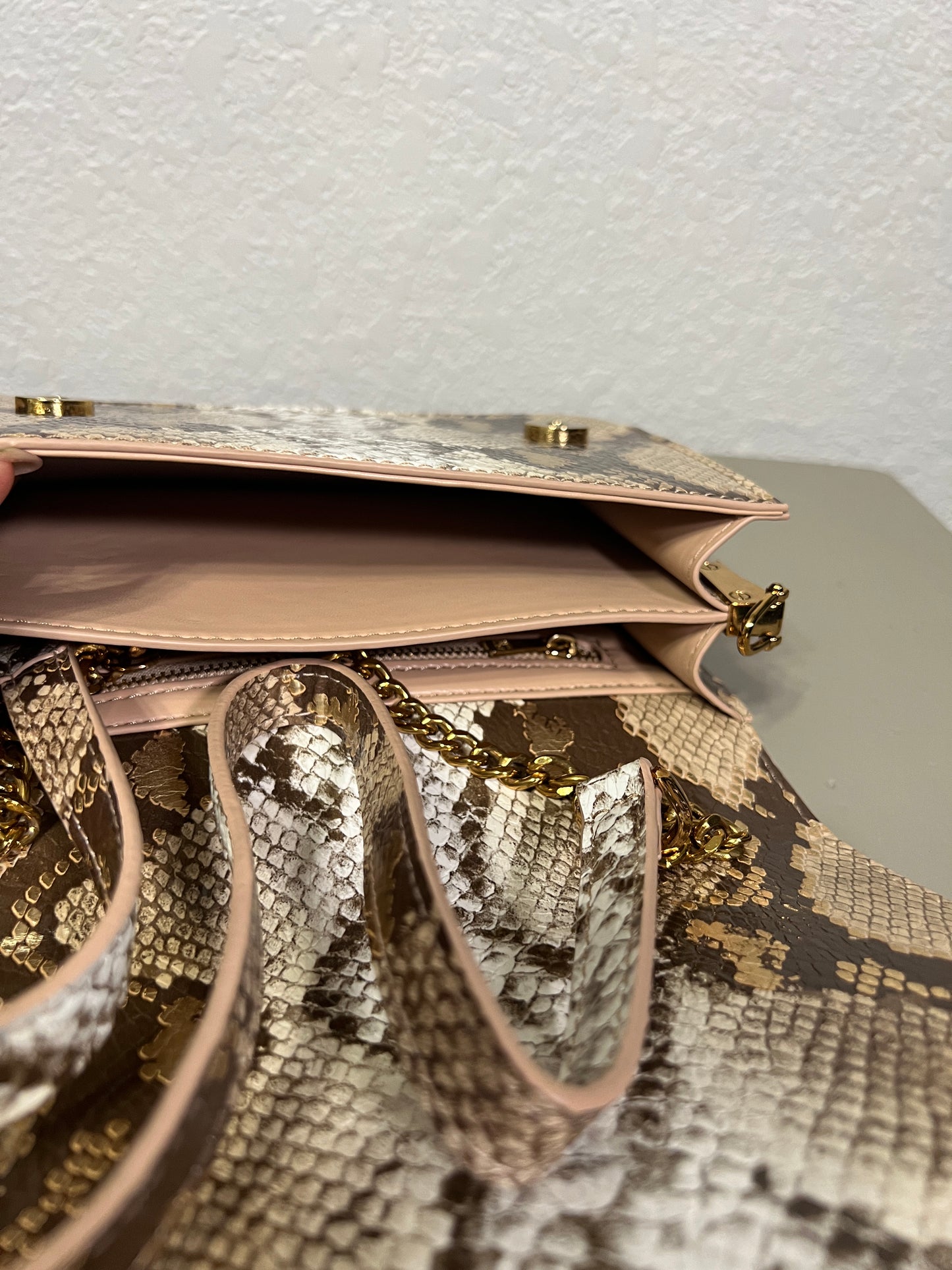 SAMPLE SALE Winnie Mini Front Flap Top Handle bag in Snakeskin with light glazing