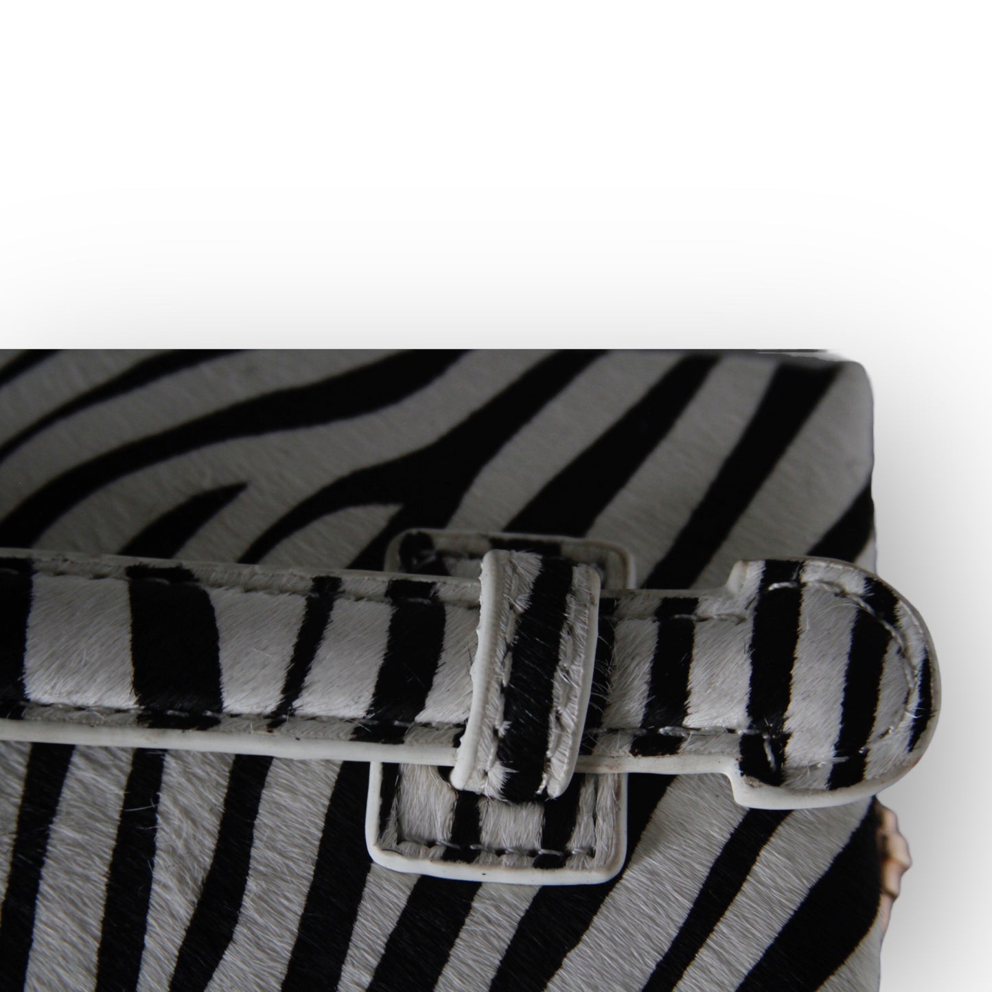 Zuri top handle mini bag with gold clasp in Zebra print genuine Pony Hair