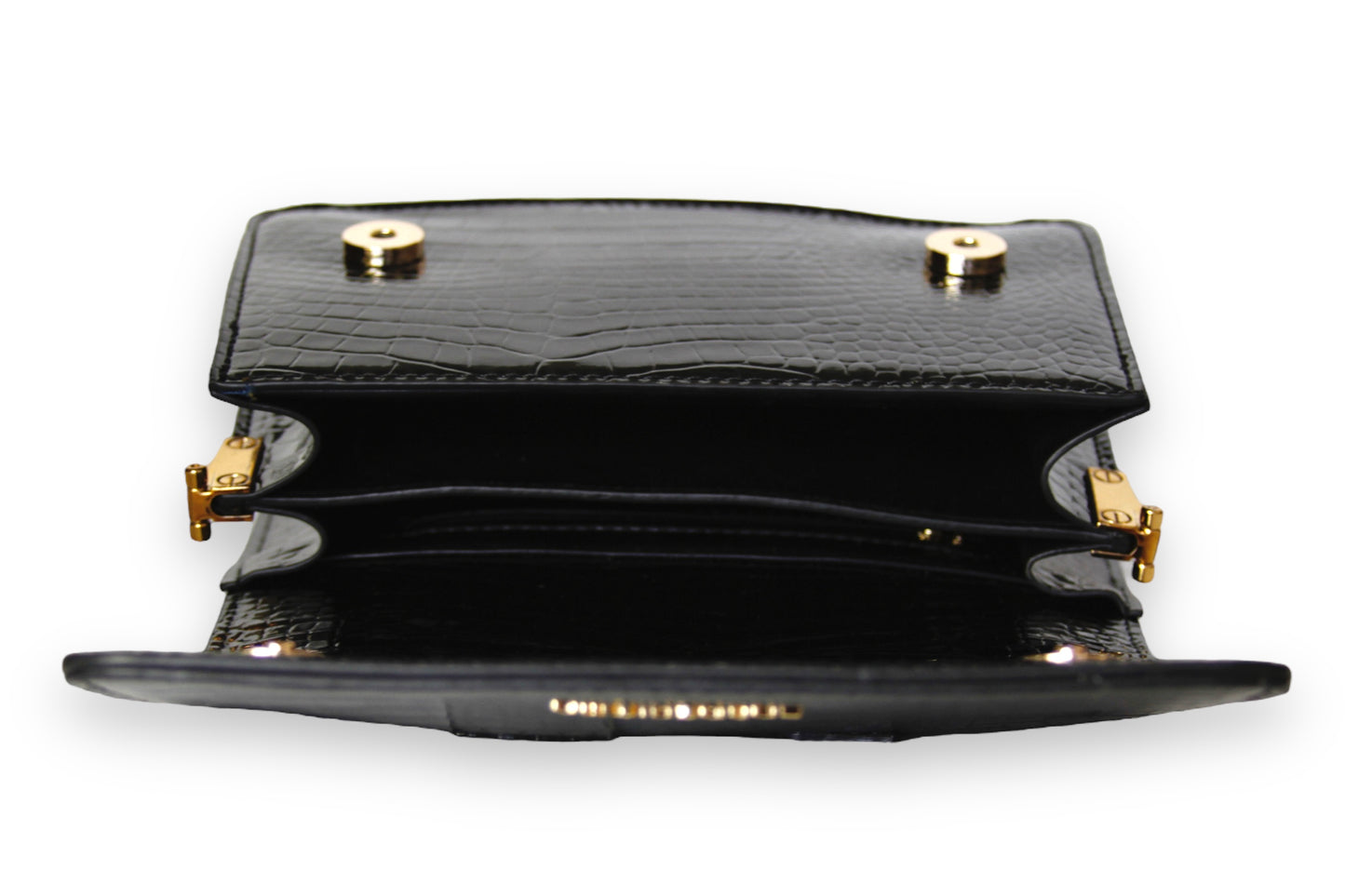 Winnie Mini Front Flap Top Handle bag in black croc