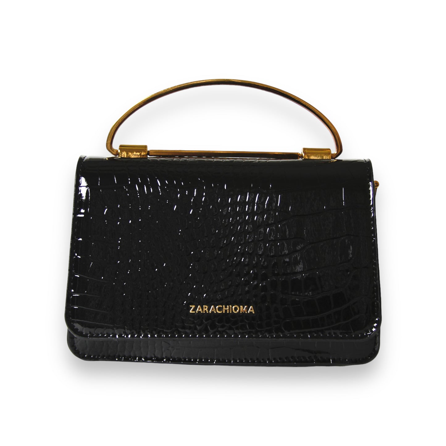 Winnie Mini Front Flap Top Handle bag in black croc