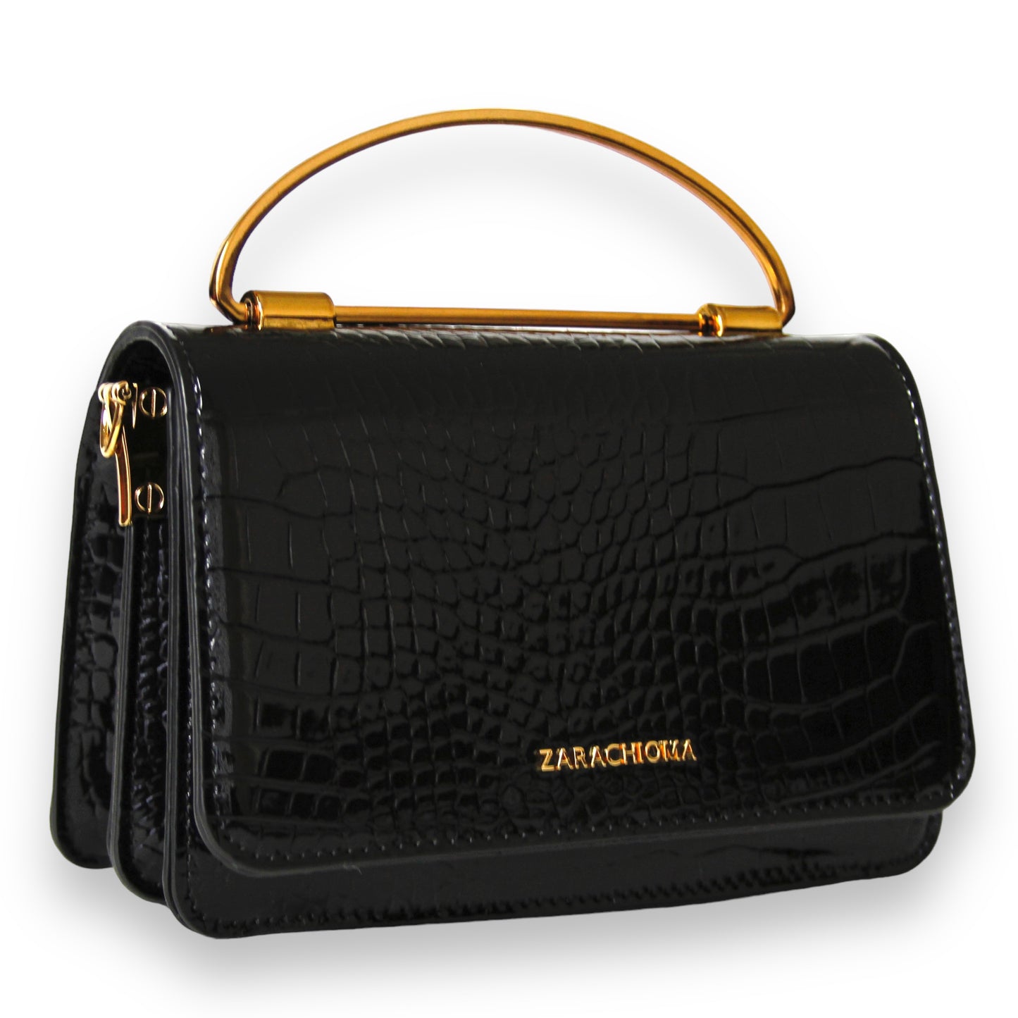 Winnie Mini Front Flap Top Handle bag in black croc